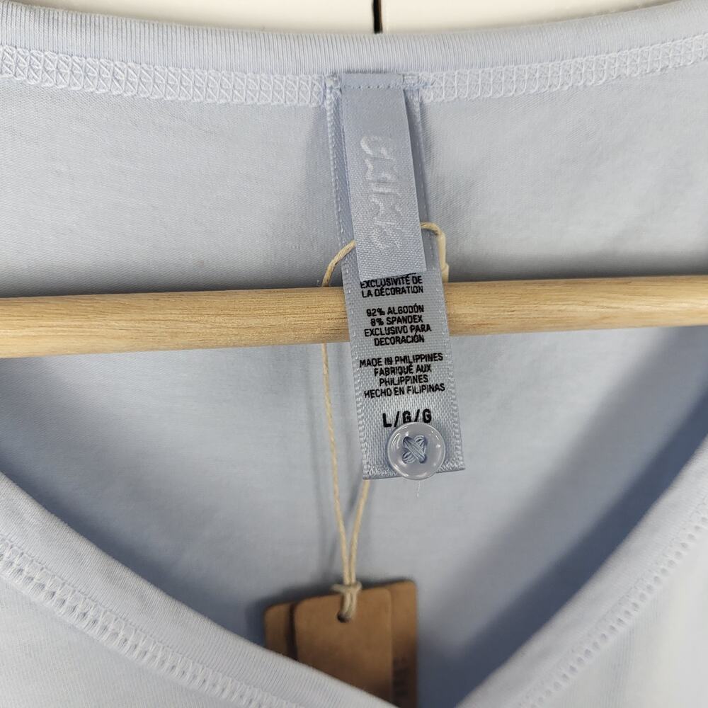 NWT SKIMS Long Sleeve Ribbed Henley Button Crop Top in Periwinkle | Large - Picture 3 of 10